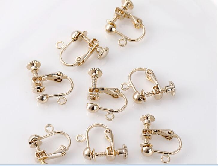 DIY handmade jewelry material pure copper spiral ear clip French earring accessories wholesale screw ear clip earring Screw gold round head