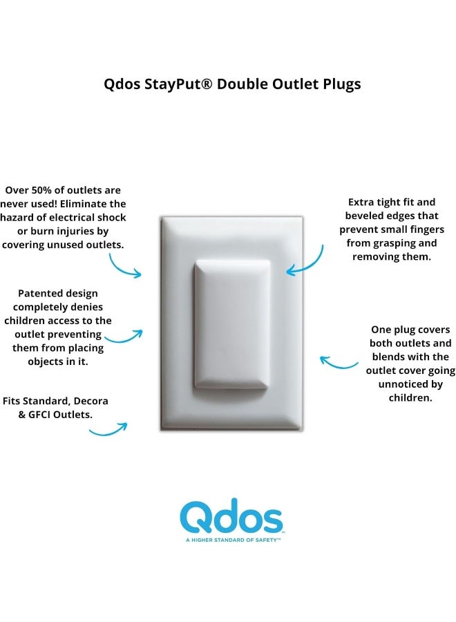 Qdos StayPut Double Outlet Plug Cover - One Plug Covers both Outlets! - Secure Fit and Beveled Edges Prevent Small Fingers from Removing Unlike Inferior Products| Fits All Outlets | 6 pack | White - Image 2