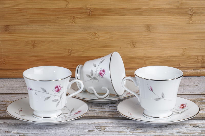 DANKOTUWA, world-class tableware Dankotuwa Fine Porcelain Service for 6 Platinum Craft Tea/Coffee Cup and Saucer Set | Vegan, Scratch Resistant and Light Weight | Gift for Anniversary Housewarming12 Pieces 210 ml (Lasting Rose) - Image 5