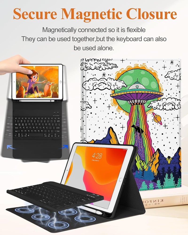 Wazzasoft for iPad 9th/8th/7th/Air 3rd Generation/Pro 10.5 Inch Case Keyboard Pencil Holder Folio Tablet Cover Men Boys Cute Teen Cool Fun Funny Alien Unique Design for Apple 10.2 & 10.5 Inch - Image 4