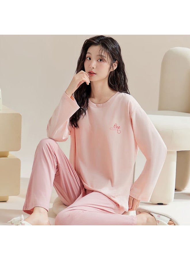 Ordifen [with Chest Pads, Antibacterial Pure Cotton] Women's Pajamas, Long Sleeves, Wearable Outside, Home Loungewear Set, Pink, Size L