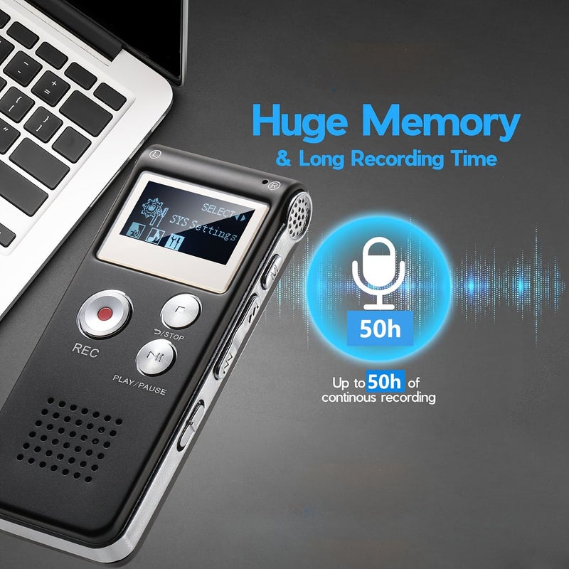 مسجل صوت رقمي مطور بسعة 32 جيجابايت مع مشغل MP3 ومنفذ USB للمحاضرات والاجتماعات والمقابلات - Image 3