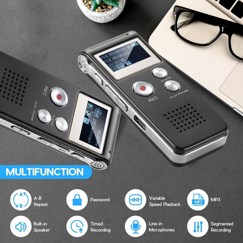 مسجل صوت رقمي مطور بسعة 32 جيجابايت مع مشغل MP3 ومنفذ USB للمحاضرات والاجتماعات والمقابلات - Image 5