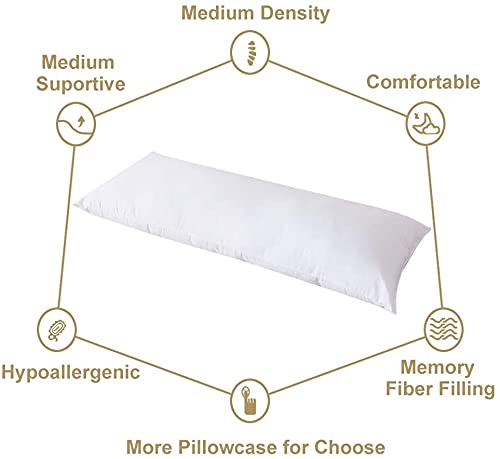 ATOOTFUSION Luxury Full Body Pillow Insert with Fiber Cover - Ultra Soft Body Pillow for Sleeping - Breathable Long Bed Pillow Insert, 20"x54" (White) - Image 3