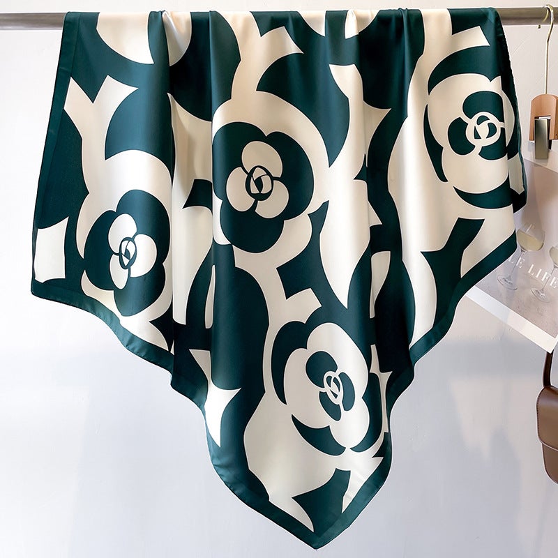 Rose Scarf Women's Twill Large Square Scarf All-match Decorative Shawl Autumn and Winter Scarf Color Matching Fashion Scarf Sunscreen  - Image 4
