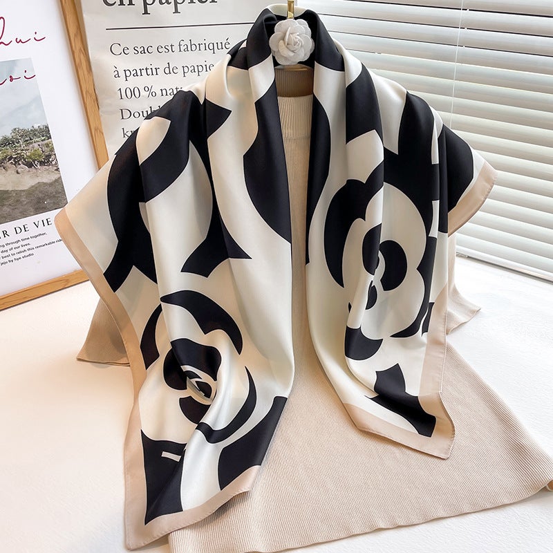 Rose Scarf Women's Twill Large Square Scarf All-match Decorative Shawl Autumn and Winter Scarf Color Matching Fashion Scarf Sunscreen  - Image 5