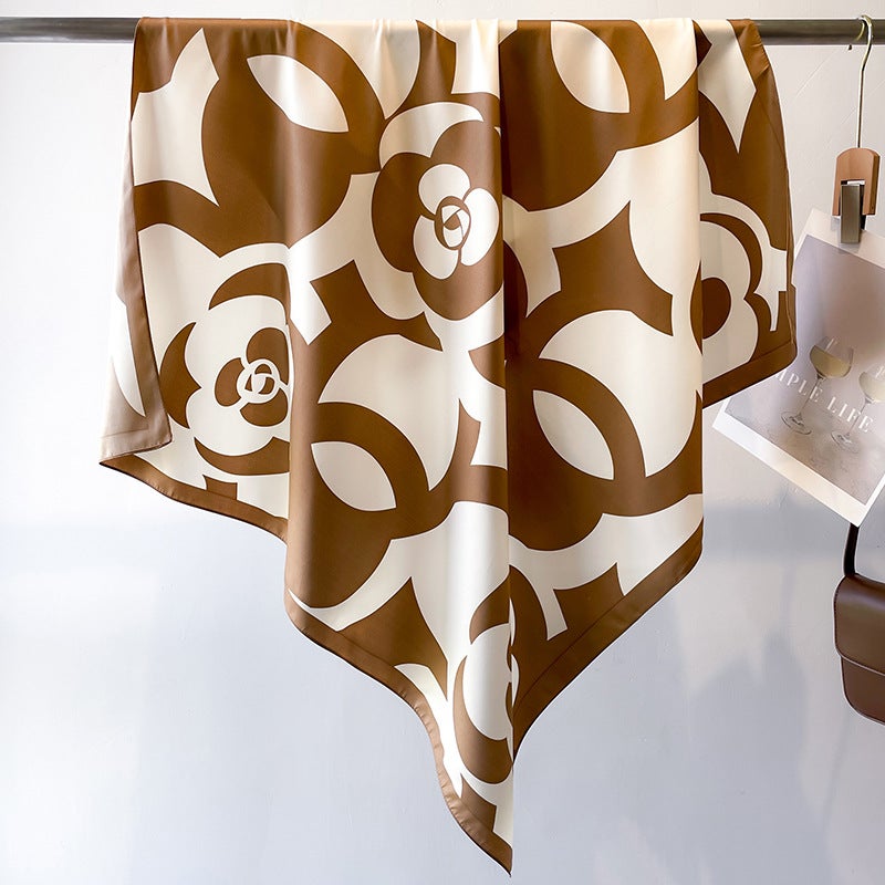 Rose Scarf Women's Twill Large Square Scarf All-match Decorative Shawl Autumn and Winter Scarf Color Matching Fashion Scarf Sunscreen  - Image 3
