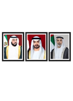 Boomah Accessories 3-Piece Official Portrait Of HH Shaikh Khalifa With HH Sheikh Mohamed bin Zayed and Sheikh Khalid bin Mohamed Poster With Frame 30x40cm  - Image 1