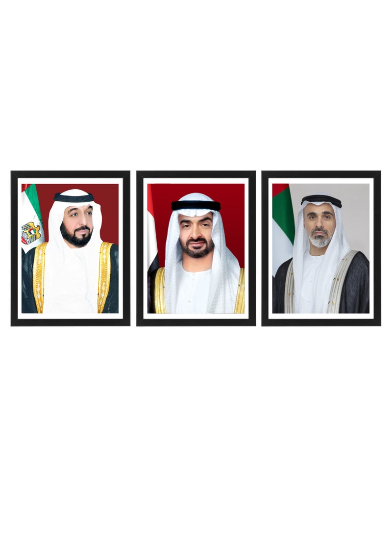Boomah Accessories 3-Piece Official Portrait Of HH Shaikh Khalifa With HH Sheikh Mohamed bin Zayed and Sheikh Khalid bin Mohamed Poster With Frame 30x40cm  - Image 1