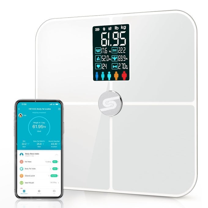 SMART SCALE FOR BODY WEIGHT DIGIATL WEIGHT SCALE WITH LARGE LCD DISPLAY 17 BODY COMPOSITION ANALYZER SYNC TO APP BATHROOM BODY FAT SCALE FOR BMI BMR HEART RATE 400LBWHITE
