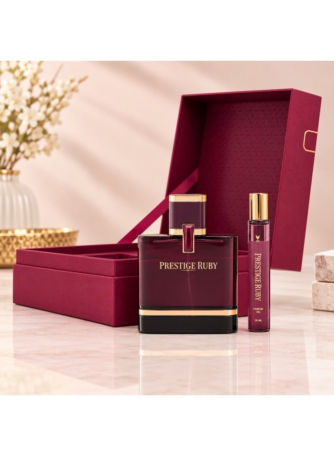 Al majed oud original Prestige Ruby Unisex Luxury Fragrance Set - 100ml Perfume & 10ml Essential Oil - Image 1