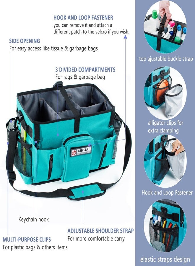 FRECOLSH Large Cleaning Supplies Organizer-Cleaning Caddy Organizer With Handles & Shoulder Strap-Cleaning Bags for Cleaning Suppliers-Housekeepers Wearable Cleaning Tote 2023 Upgraded, Teal - Image 3