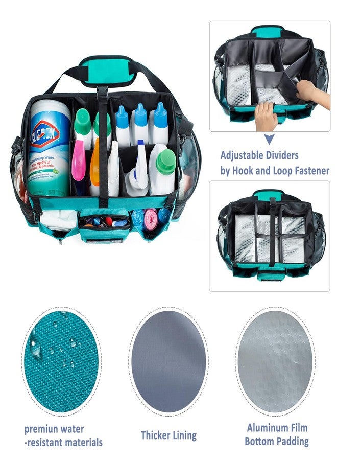 FRECOLSH Large Cleaning Supplies Organizer-Cleaning Caddy Organizer With Handles & Shoulder Strap-Cleaning Bags for Cleaning Suppliers-Housekeepers Wearable Cleaning Tote 2023 Upgraded, Teal - Image 2