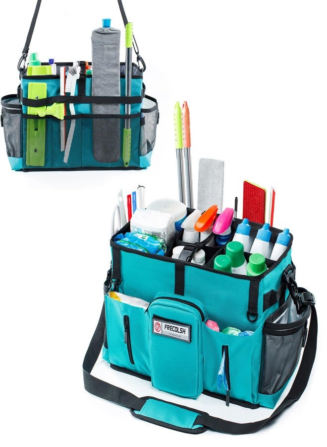 FRECOLSH Large Cleaning Supplies Organizer-Cleaning Caddy Organizer With Handles & Shoulder Strap-Cleaning Bags for Cleaning Suppliers-Housekeepers Wearable Cleaning Tote 2023 Upgraded, Teal - Image 1