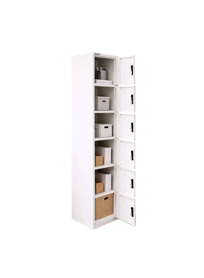 RIGID 6-Door Curved Steel Locker | Lockable Metal Storage Cabinet with 6 Compartments & Ventilation for Home, Office, Gym, School & Hospital (White, 180H x 38W x 46.5D CM), Pre-Assembled