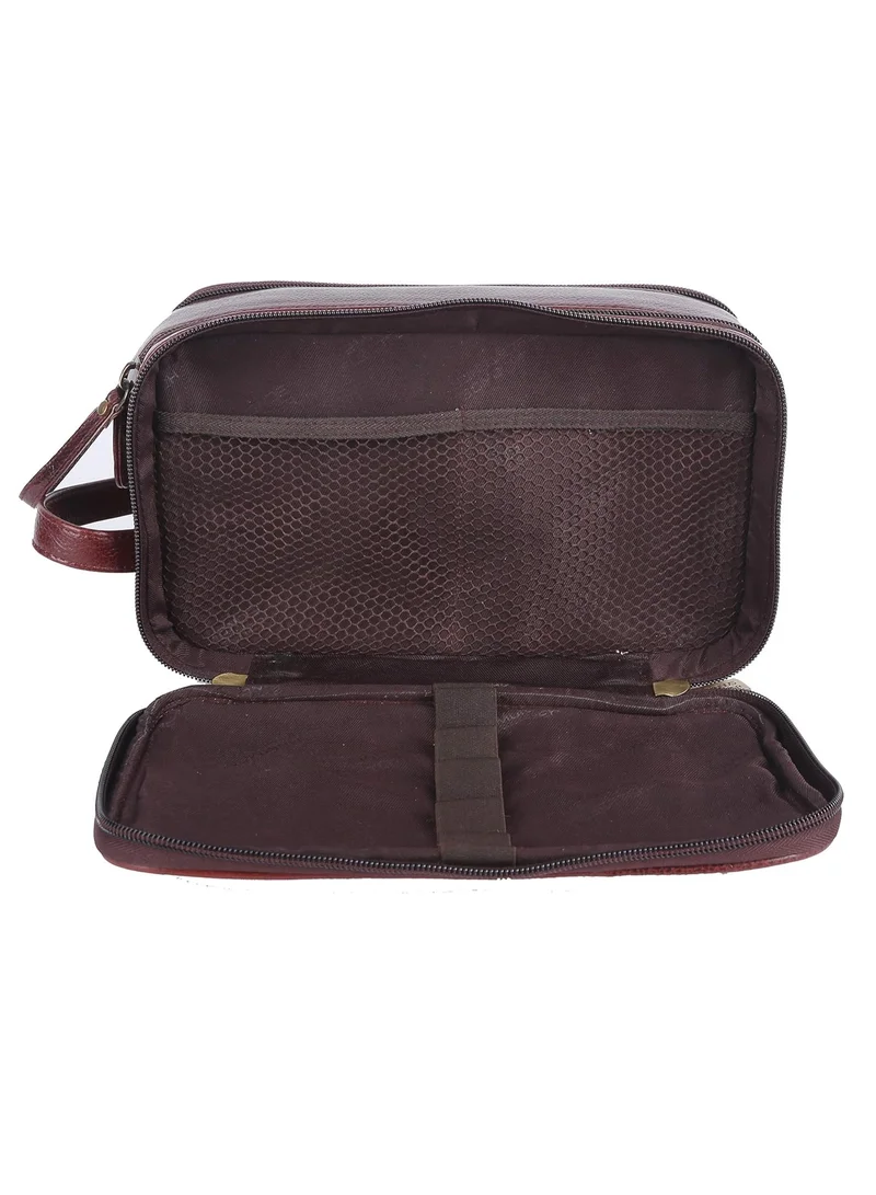 HAMMONDS FLYCATCHER Unisex-Adult Genuine Leather Shaving Bag Leatheropp Kit Travel Toiletry Bag-Hygiene & Grooming Kitganizer-Cruelty-Free Leather and Hand Stitched Vanity Case S TOC4002_BR(N) | DJDR