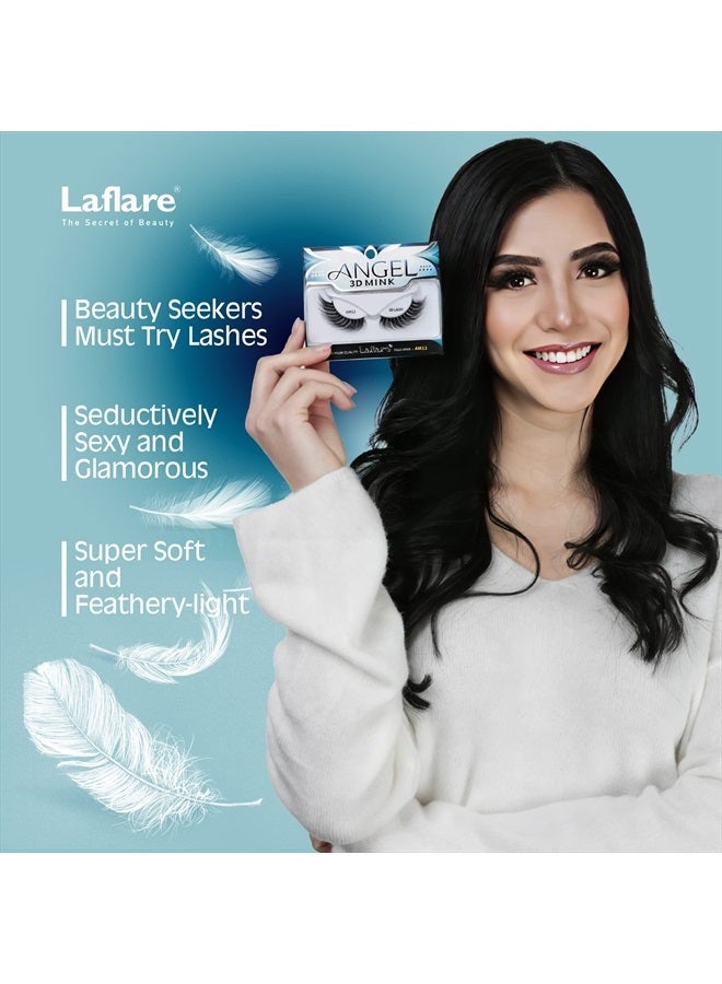 Laflare 3D MINK ANGEL Eyelashes, Soft, Feather-Light, Double-Layer, Voluminous, Glamorous, Fluffy, Striking Look, Reusable Premium Quality False Mink Lashes (AM04) - Image 4