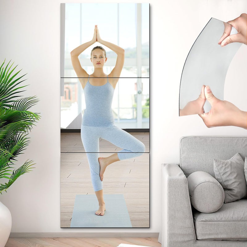 JUNEBRUSHS JUNEBRUSHS 3 Pack Self Adhesive Acrylic Mirrors 20 x 24 Inch Full Length Mirror TilesFrameless Mirror Sheets Wall Stickers for Wall Mounted Make Up Gym Workout 