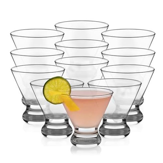 Libbey Cosmopolitan Stemless Martini Glasses Set Of 12, Dishwasher Safe Holiday Martini Glass, Lightweight Cocktail Glass Set for Wedding Party