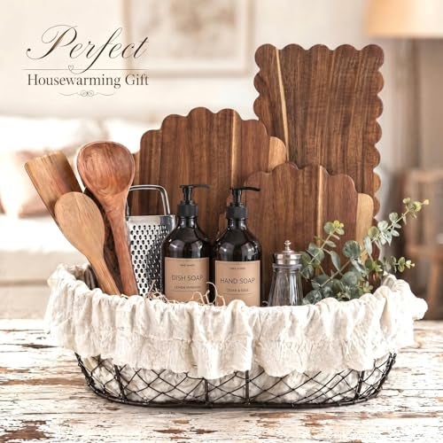 Entrirolly 3 Pcs Acacia Wood Scalloped Cutting Boards Set, Decorative Cutting Boards Wooden Charcuterie Board for Grandmillenial Cottage Core Decor Kitchen Cheese Meat Fruit Bread Chopping Blocks - Image 4
