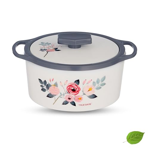 Trueware Floraa Casserole | Grey | 3000 ML | Thermoware Casserole | BPA Free | Inner Steel Outer Plastic | PU Insulated | BPA Free | Food Grade | Ideal for Chapatti | Roti | Curd Maker | Hot Pot - Image 1
