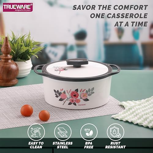 Trueware Floraa Casserole | Grey | 3000 ML | Thermoware Casserole | BPA Free | Inner Steel Outer Plastic | PU Insulated | BPA Free | Food Grade | Ideal for Chapatti | Roti | Curd Maker | Hot Pot - Image 4