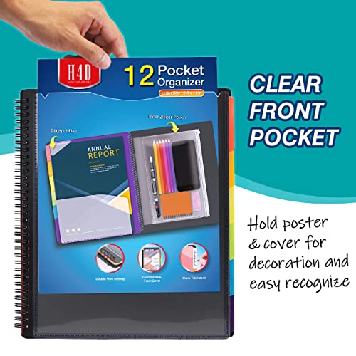 H4D 12 Pocket Poly Project Organizer, Spiral Multi Pocket Folder Organizer, Multi-Subject Folder Notebook, Letter Size - Image 3