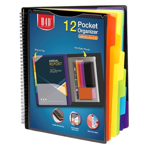 H4D 12 Pocket Poly Project Organizer, Spiral Multi Pocket Folder Organizer, Multi-Subject Folder Notebook, Letter Size - Image 1