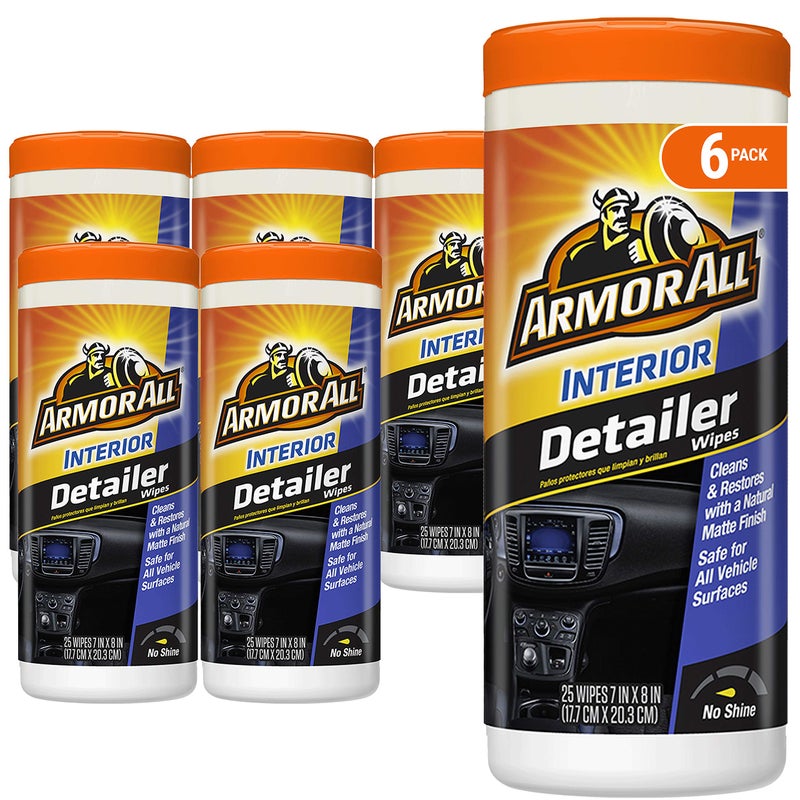 Armor All Car Protectant Wipes Car Interior Cleaning Wipes for Cars Trucks  Motorcycles 25 Count Each 150 Wipes Total Pack of 6