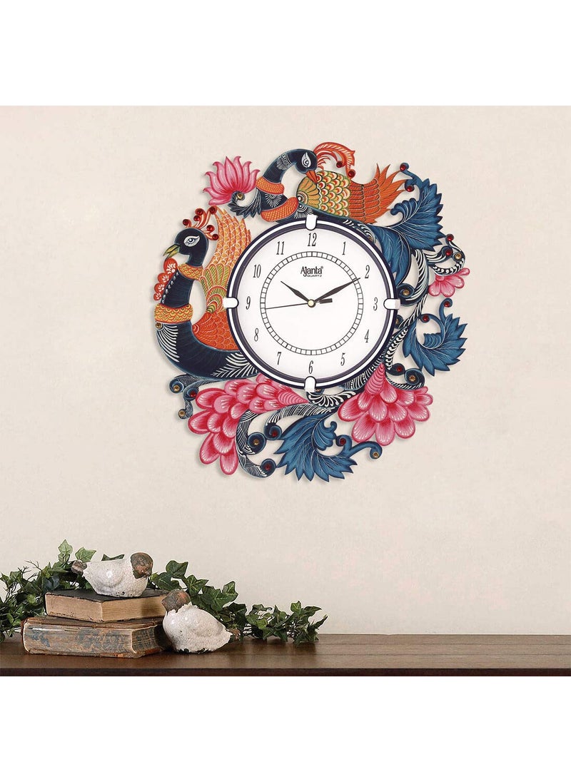 CIRCADIAN - CIRCADIAN Ajanta Wooden Analog Wall Clock Design for Home Hall Living Room Decor Office Kids Bedroom Stylish Ethnic Antique Decorative White Colour Peacock 36 * 33 cm (Pack of 1) - Image 1