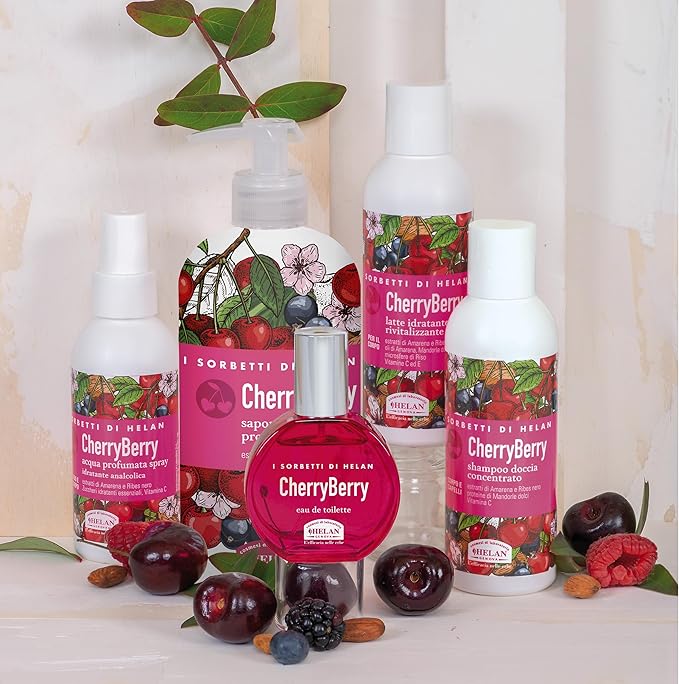 Helan I Sorbetti CherryBerry Revitalising Nonalcoholic Face Body Mist with Vitamin C Blackcurrant Black Cherry Scented Water Moisturising Body Fragrance in Spray Made in Italy 100 ml
