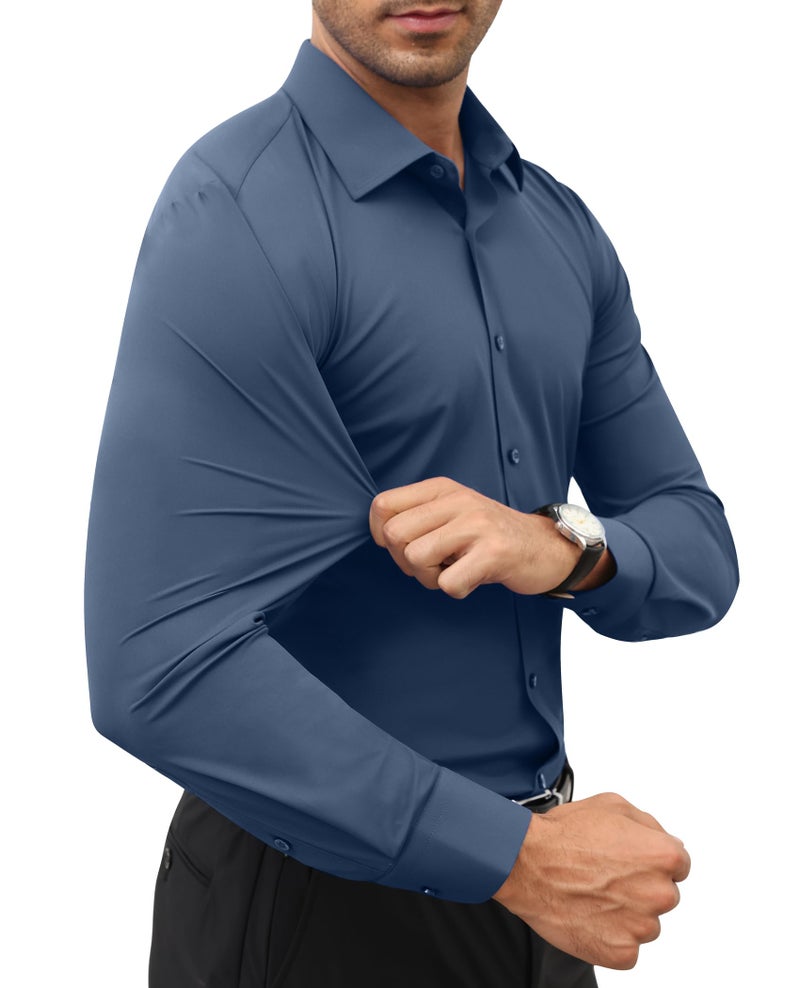 Lion Nardo Stretch Mens Dress Shirts Long Sleeve Slim Fit Dress Shirts for Men Muscle Fit Wrinkle Free Button Down Shirt Dark Grey - Image 2