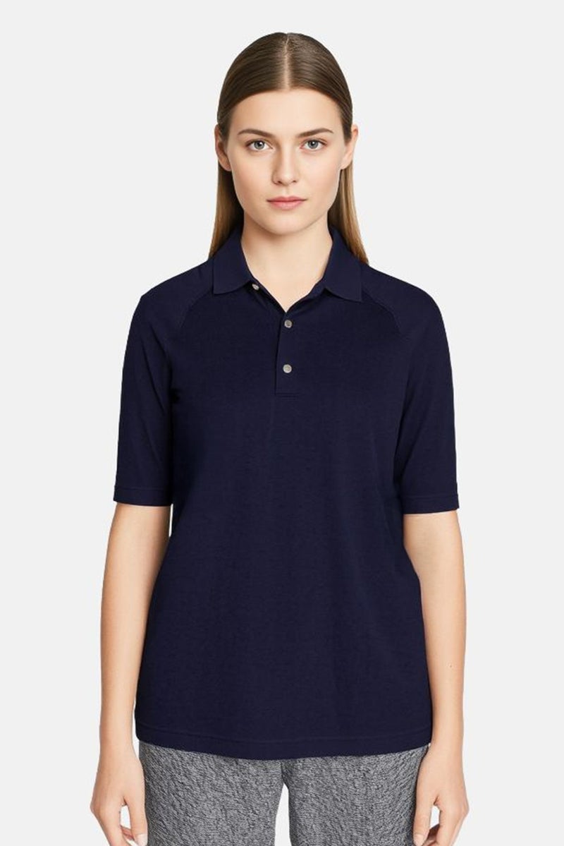 Greg Norman Women Sportswear Fit Short Sleeve Outdoor Polo Shirt, Navy Blue - Image 1