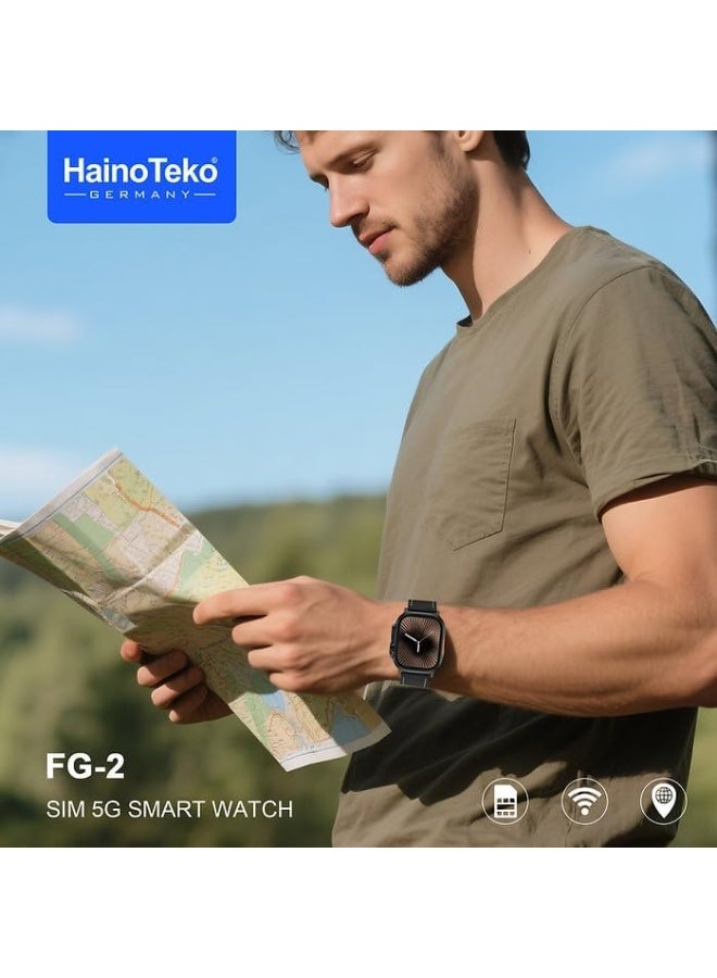 هينو تيكو ساعة هاينو تيكو FG-2 5G أندرويد الذكية مع دعم شريحة 5G وكاميرا مدمجة ونظام تحديد المواقع العالمي (GPS) مصممة للسيدات والرجال باللون الأسود - Image 3