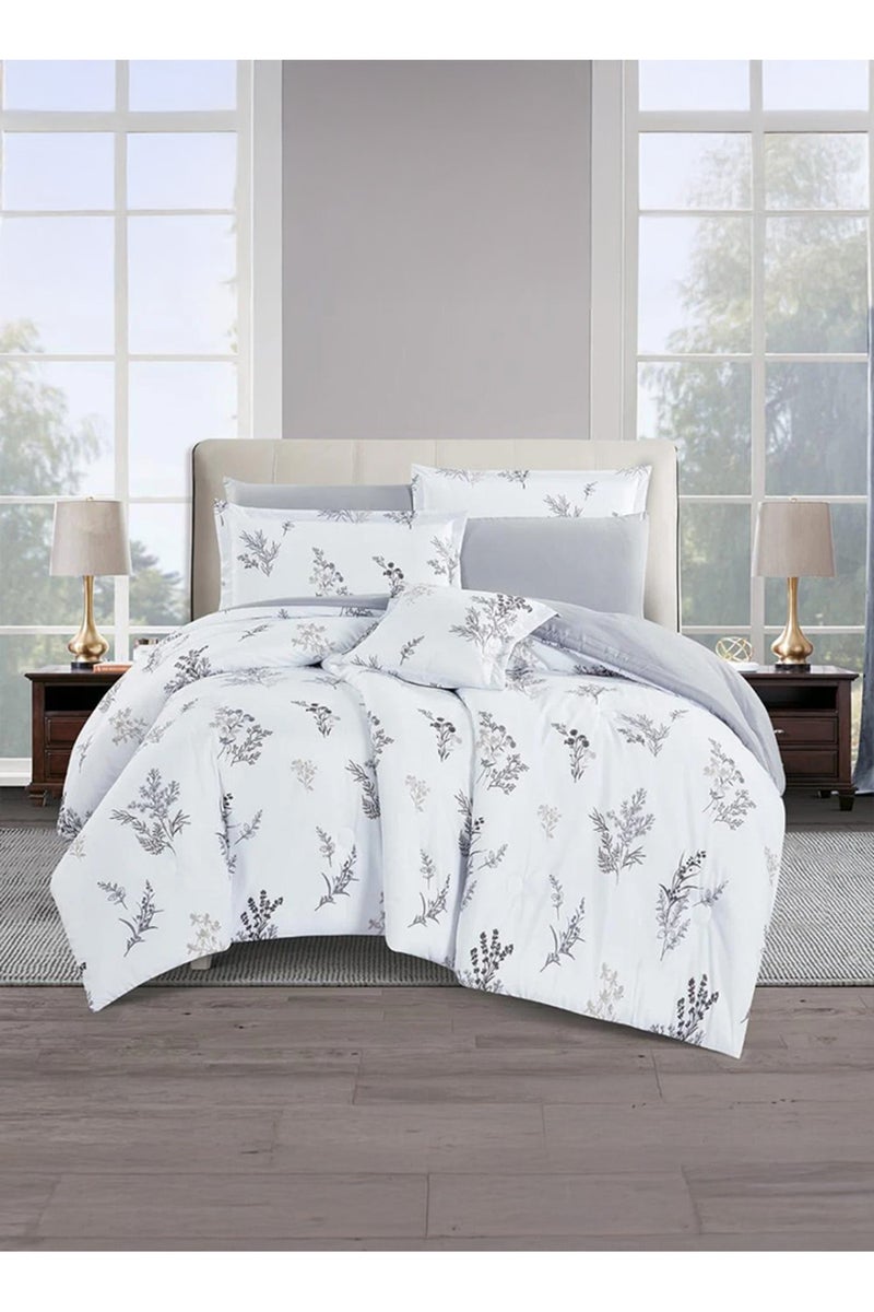 ميلين طقم مفرش سرير صيفي مزدوج وجهين 7 قطع – يناسب سرير بمقاس 200x200 – أوركا - أبيض - رمادي - Image 1