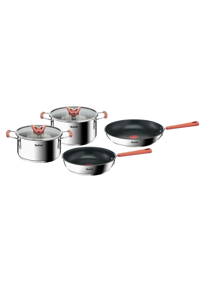 Tefal 6-Pieces Tefal Opti'Space  Pots & Pans Set Stainless Steel  Non-Stick 18 & 20Cm Stewpot 24 & 28Cm Frying Pan