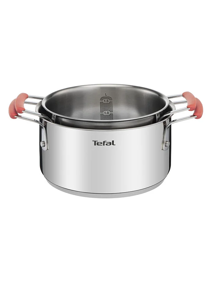 Tefal 6-Pieces Tefal Opti'Space  Pots & Pans Set Stainless Steel  Non-Stick 18 & 20Cm Stewpot 24 & 28Cm Frying Pan