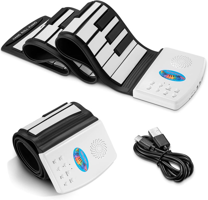 POGOLAB 49 Keys Roll Up Keyboard Piano, Portable Digital Electric Folding Rechargeable 47 Tone 14 Educational Demo Songs Gift for Kids Beginners Adults (Key - Image 1