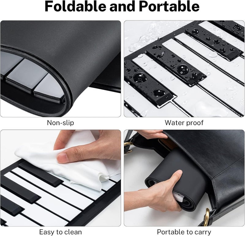 POGOLAB 49 Keys Roll Up Keyboard Piano, Portable Digital Electric Folding Rechargeable 47 Tone 14 Educational Demo Songs Gift for Kids Beginners Adults (Key - Image 3