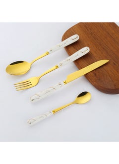Sunhome 24-Piece Stainless Steel Cutlery Set With Stand White/Gold  - Image 5