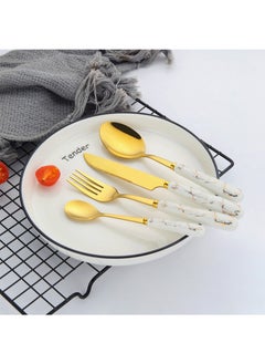 Sunhome 24-Piece Stainless Steel Cutlery Set With Stand White/Gold  - Image 4