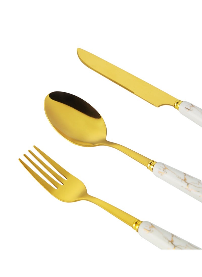 SUNHOME 24-Piece Stainless Steel Cutlery Set Kitchen Utensil Set Western Tableware Suitable For Home Kitchen Restaurant Hotel Party Dining Picnic Dining Exquisite Packaging Gift White/Gold