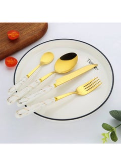 Sunhome 24-Piece Stainless Steel Cutlery Set With Stand White/Gold  - Image 3