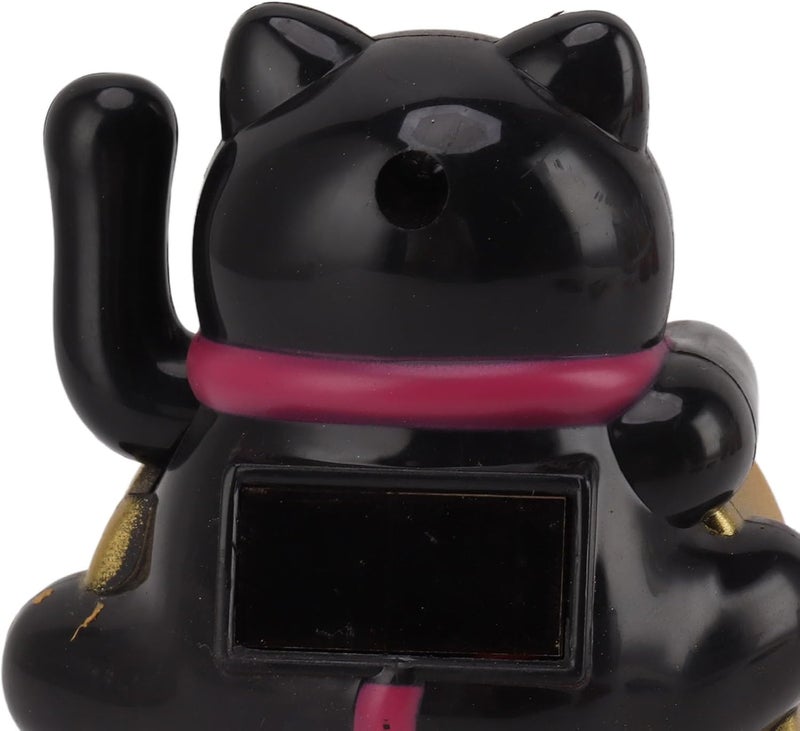 Solar Powered Fortune Cat Waving Arm Lucky Cat Solar Panel Decor for Home Office Desk Car Dashboard Plastic Good Luck Charm 6.2x5.4x10.6cm (Black) - Image 3