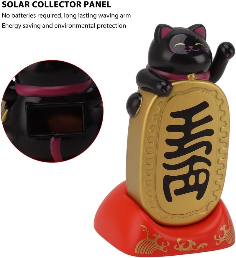 Solar Powered Fortune Cat Waving Arm Lucky Cat Solar Panel Decor for Home Office Desk Car Dashboard Plastic Good Luck Charm 6.2x5.4x10.6cm (Black) - Image 4