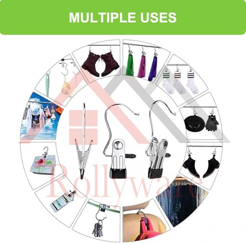ROLLYWARE Laundry Hooks, Clothes Pins and Hanging Clips - Heavy Duty Clothespins and Hangers for Closet, Travel, Pants, Socks, Handbags (15) - Image 3