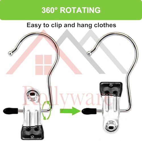 ROLLYWARE Laundry Hooks, Clothes Pins and Hanging Clips - Heavy Duty Clothespins and Hangers for Closet, Travel, Pants, Socks, Handbags (15) - Image 5