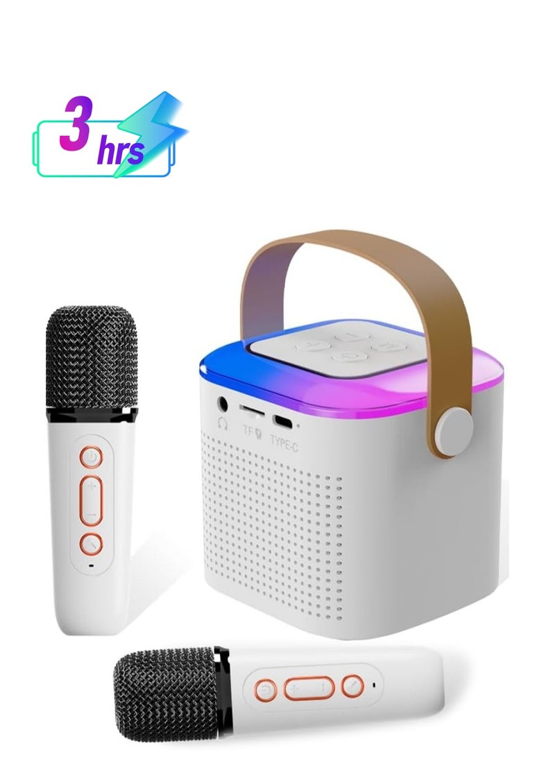 YUNSYE Mini Karaoke Machine,Portable Bluetooth Speaker with 2 Wireless Microphone, Funny Toys for Girls Boy Ages 4-12 Years Old, colorfull Lights,  for Kids Birthday Home Party white color  - Image 1