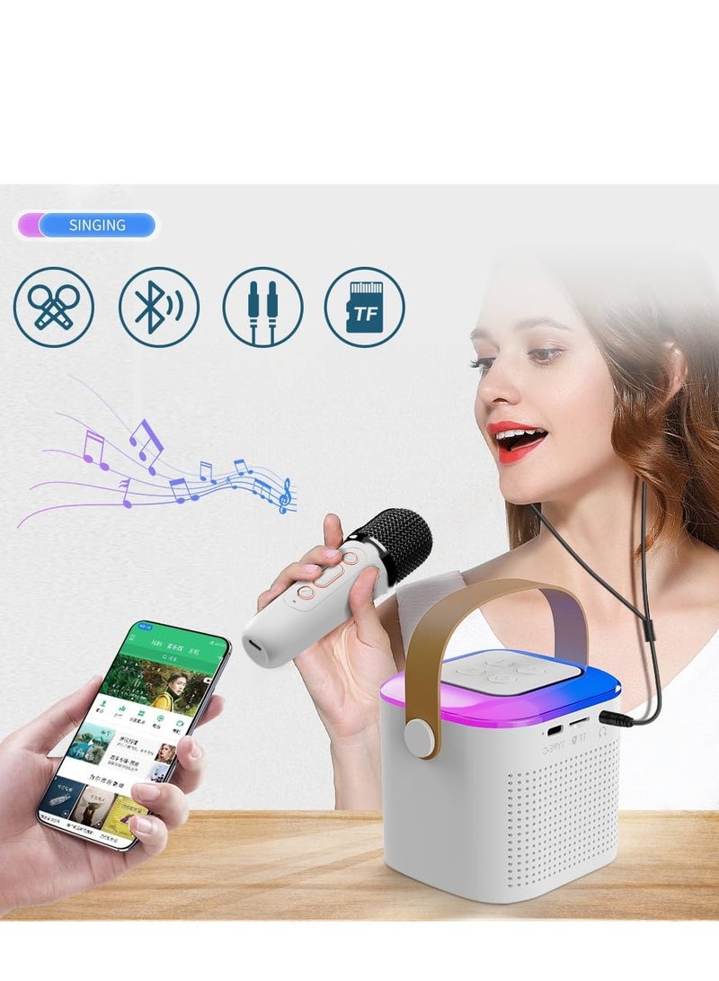 YUNSYE Mini Karaoke Machine,Portable Bluetooth Speaker with 2 Wireless Microphone, Funny Toys for Girls Boy Ages 4-12 Years Old, colorfull Lights,  for Kids Birthday Home Party white color  - Image 3