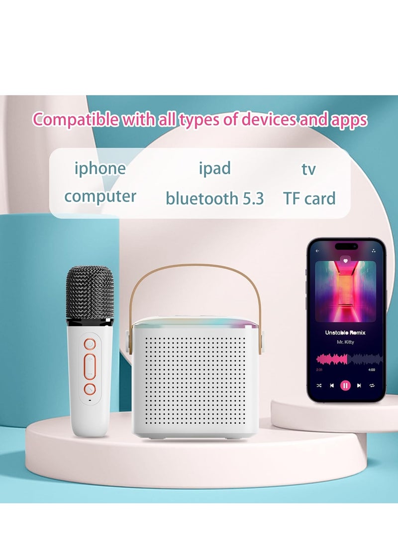 YUNSYE Mini Karaoke Machine,Portable Bluetooth Speaker with 2 Wireless Microphone, Funny Toys for Girls Boy Ages 4-12 Years Old, colorfull Lights,  for Kids Birthday Home Party white color  - Image 4
